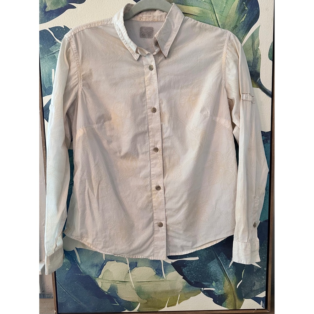 Columbia PFG Floral Button Down WMS Small Cream‎ Long Sleeve Omni-Shade Utiity